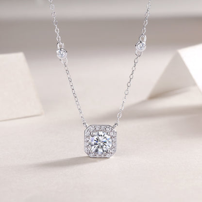 Silver-Tone Princess Cut Pendant Necklace - View 5 - Smonu