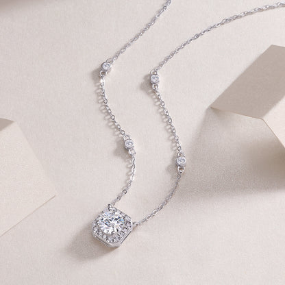 Silver-Tone Princess Cut Pendant Necklace - View 6 - Smonu