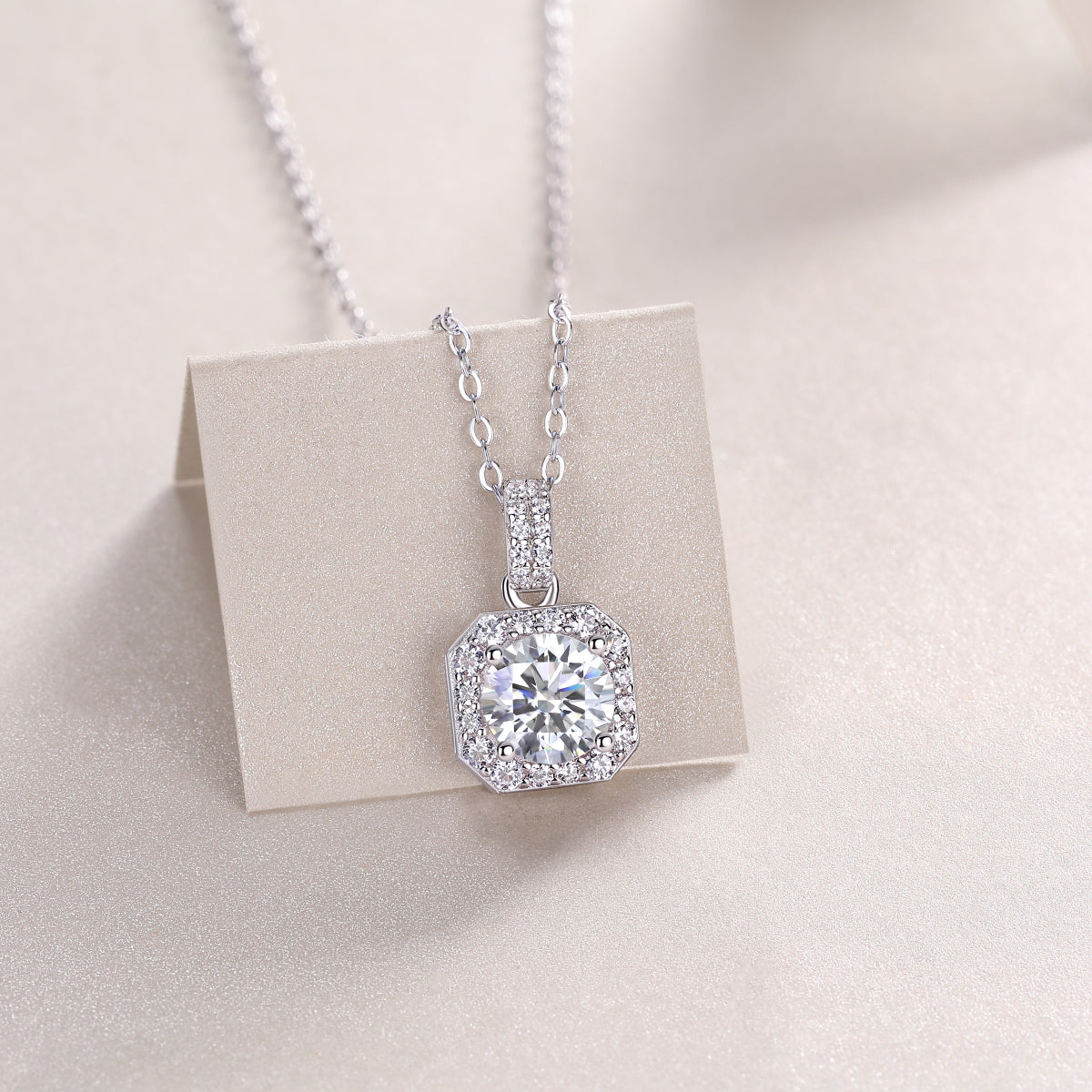 Silver-Tone Solitaire Stone Necklace - View 8 - Smonu