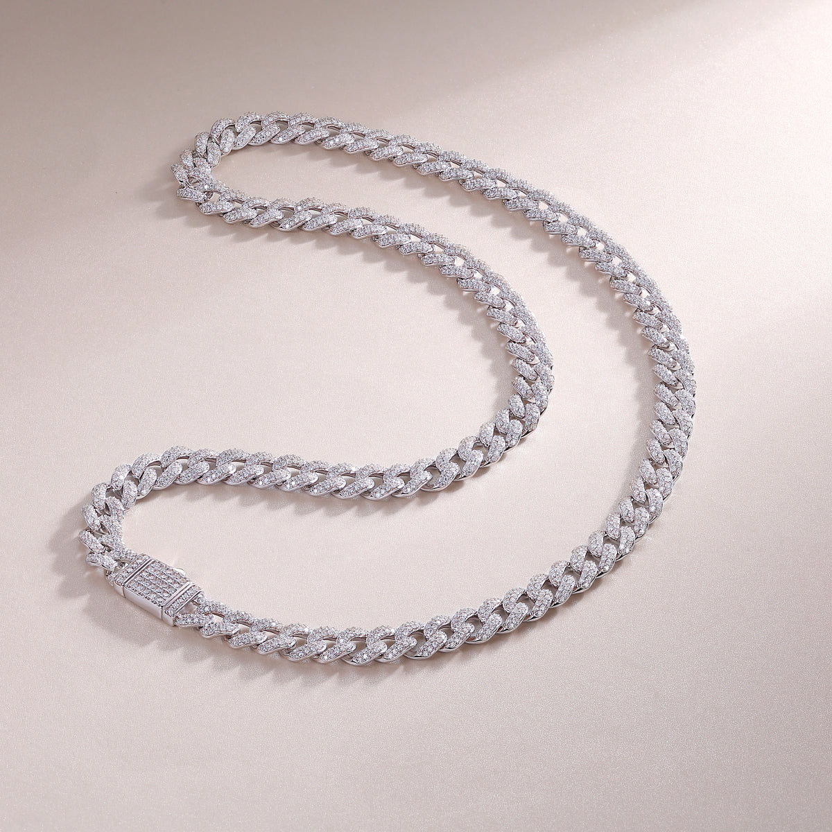 Silver-Tone Cuban Link Necklace with Clear Stones - View 5 - Smonu