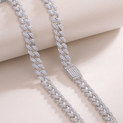 Silver-Tone Cuban Link Necklace with Clear Stones - View 6 - Smonu