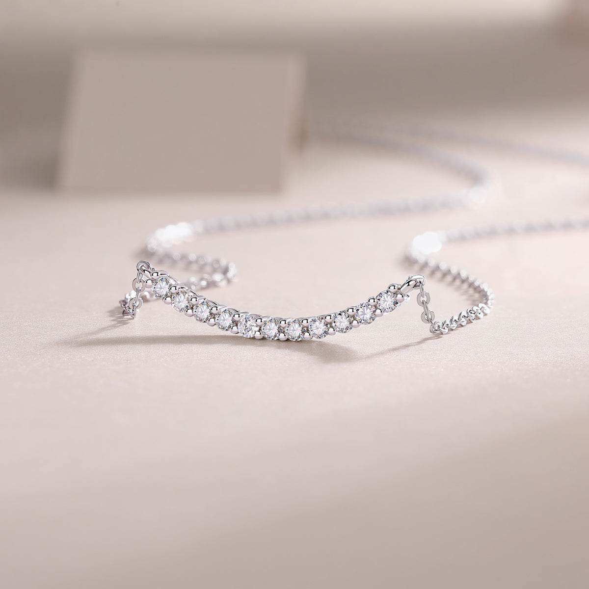 Silver-Tone Curved Bar Necklace with Clear Stones - View 6 - Smonu