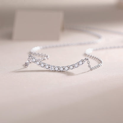 Silver-Tone Curved Bar Necklace with Clear Stones - View 6 - Smonu