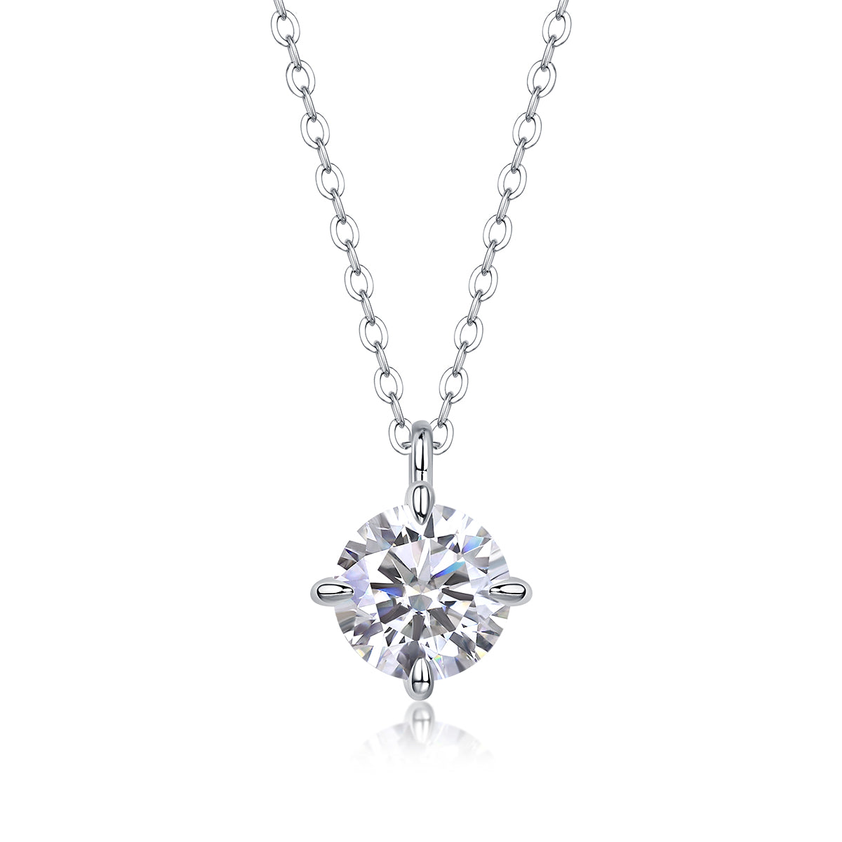 Silver-Tone Minimalist Necklace with Clear Round Stone - View 5 - Smonu