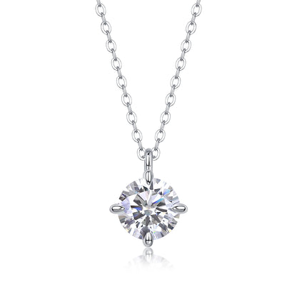 Silver-Tone Minimalist Necklace with Clear Round Stone - View 5 - Smonu