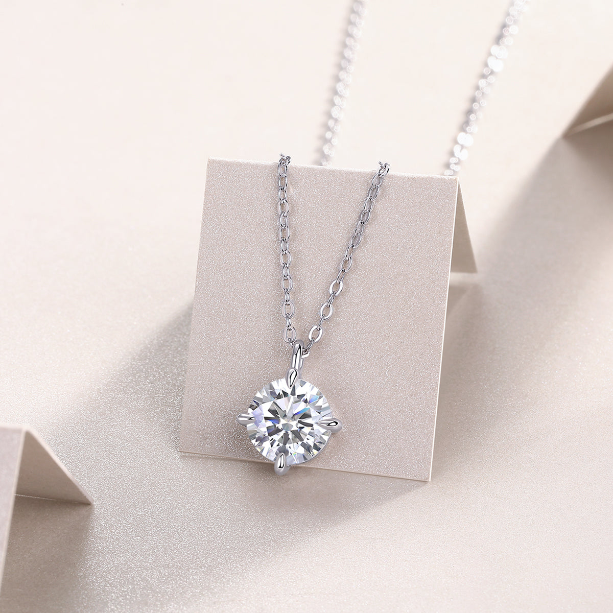 Silver-Tone Minimalist Necklace with Clear Round Stone - View 6 - Smonu
