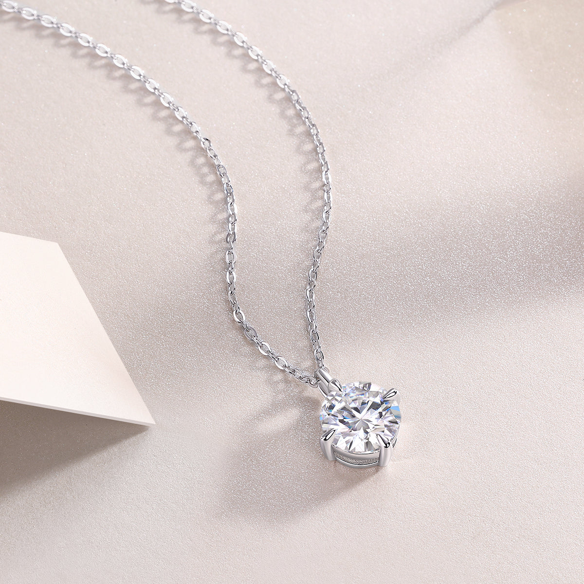 Silver-Tone Minimalist Necklace with Clear Round Stone - View 7 - Smonu