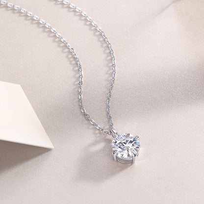 Silver-Tone Minimalist Necklace with Clear Round Stone - View 7 - Smonu