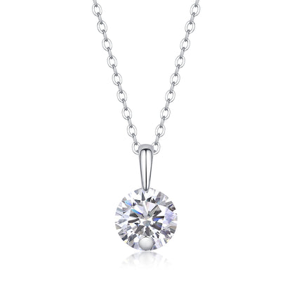 Silver-Tone Round Stone Solitaire Necklace - View 5 - Smonu