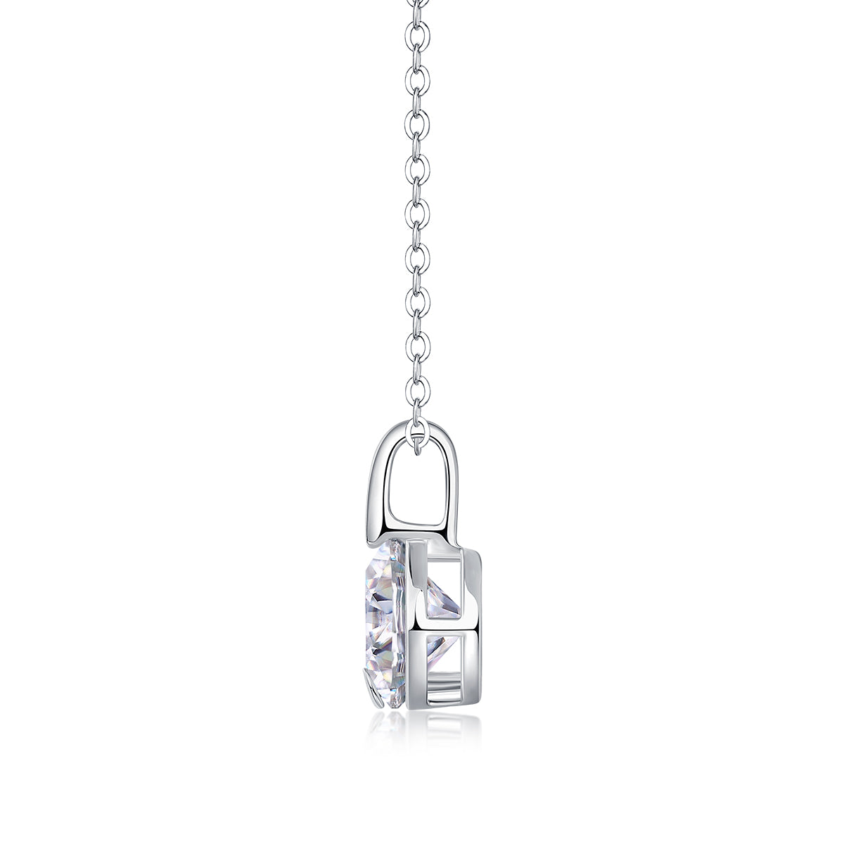 Silver-Tone Round Stone Solitaire Necklace - View 6 - Smonu