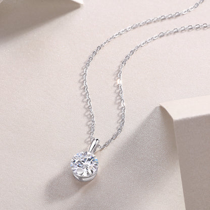 Silver-Tone Round Stone Solitaire Necklace - View 7 - Smonu