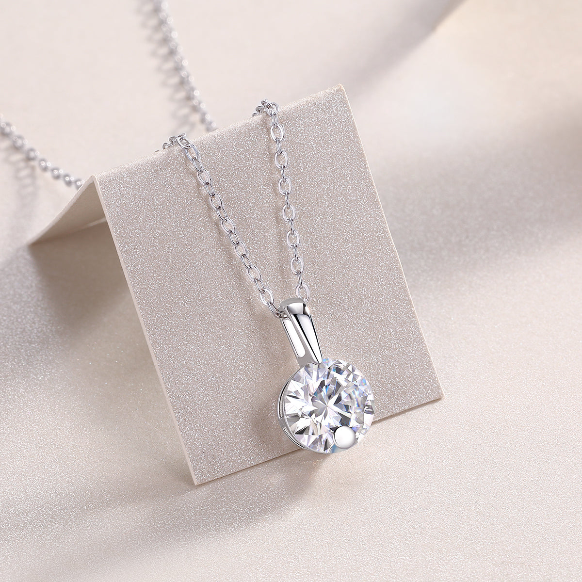 Silver-Tone Round Stone Solitaire Necklace - View 8 - Smonu