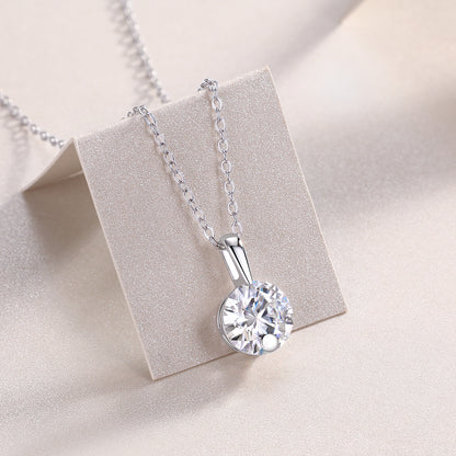 Silver-Tone Round Stone Solitaire Necklace - View 8 - Smonu