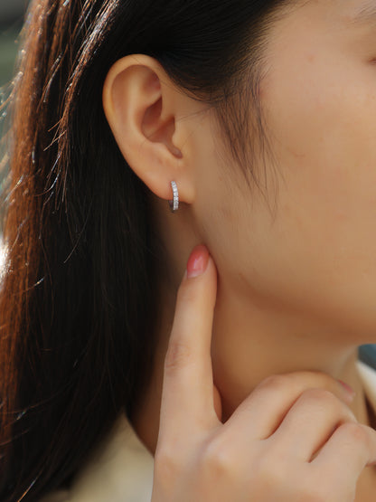 Silver-Tone Pavé Small Hoop Earrings - View 5 - Smonu