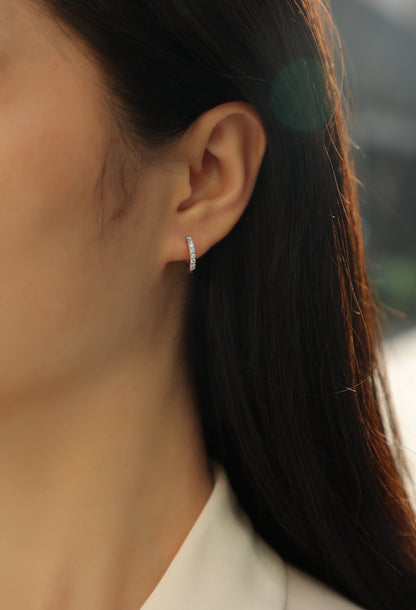 Silver-Tone Pavé Small Hoop Earrings - View 6 - Smonu