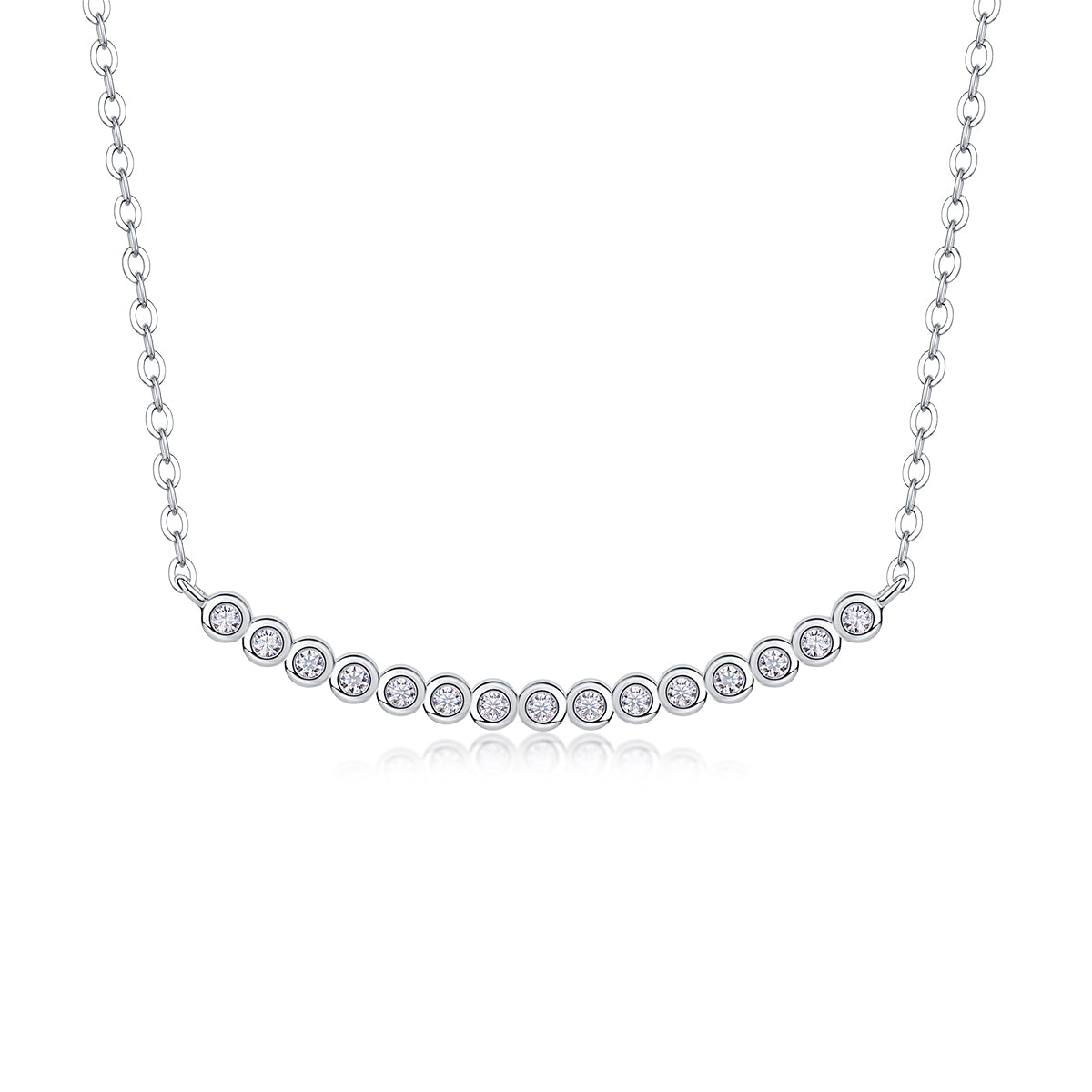 Silver-Tone Bezel Set Round Stone Necklace - View 5 - Smonu