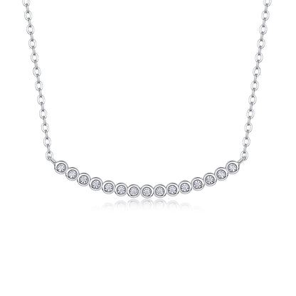 Silver-Tone Bezel Set Round Stone Necklace - View 5 - Smonu