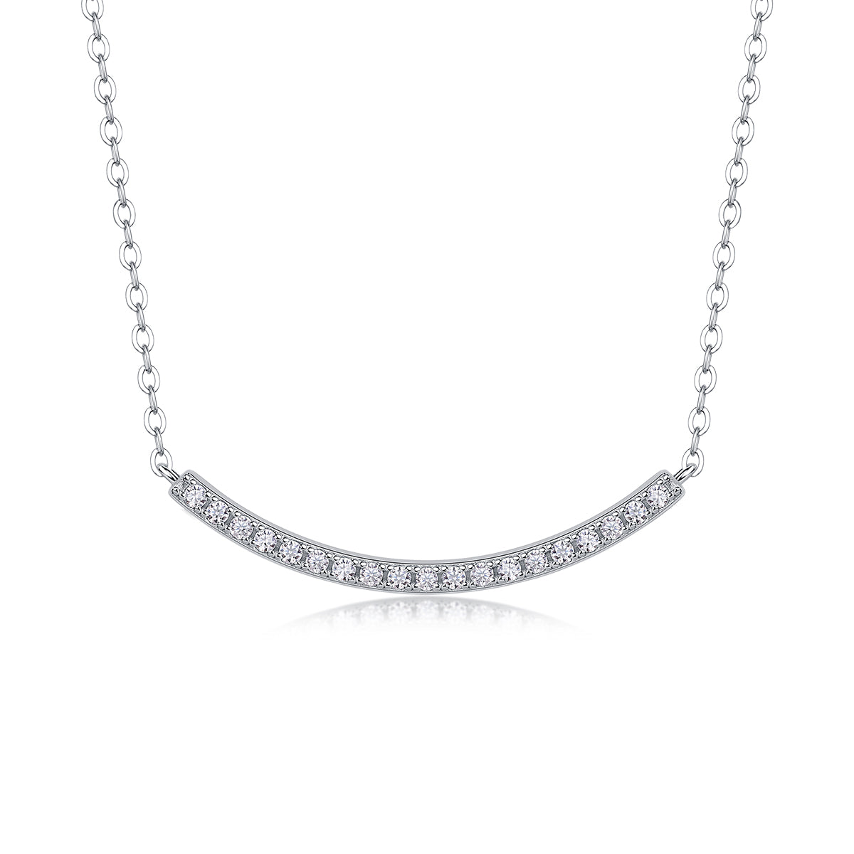 Silver-Tone Curved Bar Necklace with Clear Stones - View 5 - Smonu
