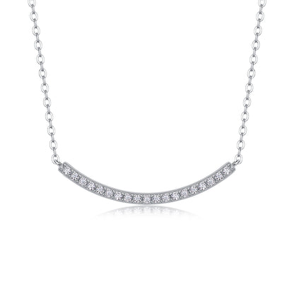 Silver-Tone Curved Bar Necklace with Clear Stones - View 5 - Smonu