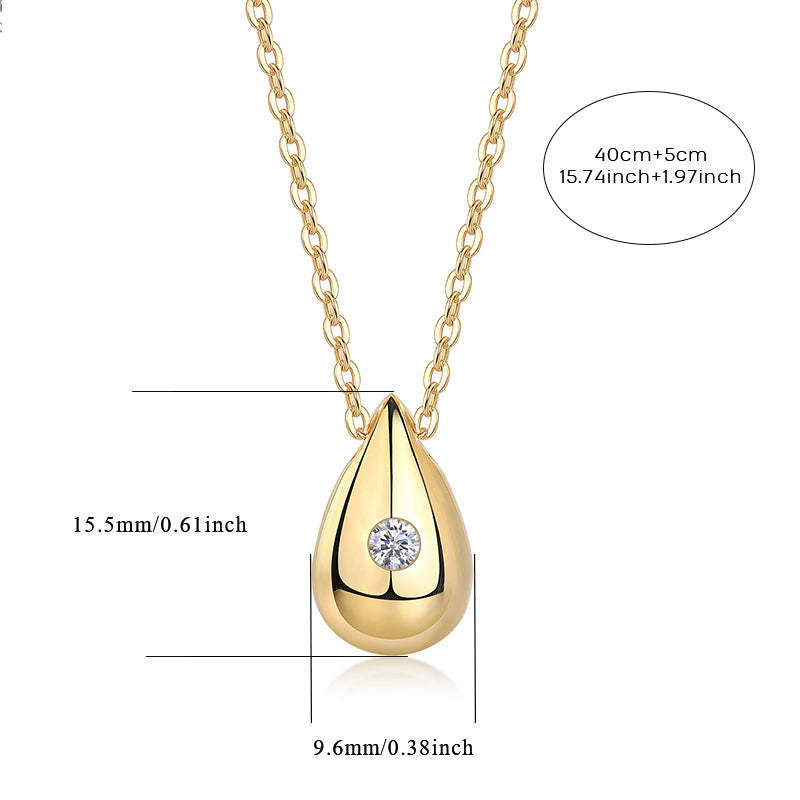Gold-Tone Bezel Teardrop Necklace with Clear Stone - View 11 - Smonu