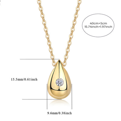 Gold-Tone Bezel Teardrop Necklace with Clear Stone - View 11 - Smonu