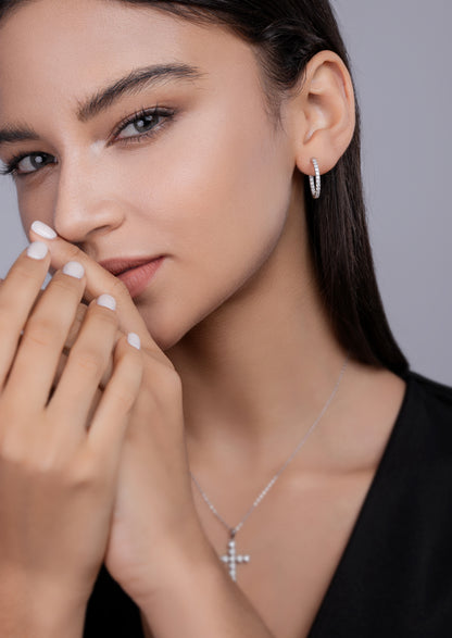 Silver-Tone Pavé Hoop Earrings - View 4 - Smonu Moissanite Jewelry